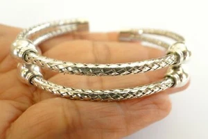 Stacked Bangle Style No Stone Plain 925 Sterling Silver Cuff Bangle Bracelet - Picture 1 of 8
