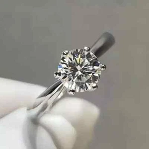 3Ct Round Cut Real Moissanite Women's Engagement Ring 14K White Gold plated - Picture 1 of 7