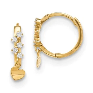 Madi K Kid's Earrings 14k Yellow Gold CZ Heart Dangle Hinged Hoop - Picture 1 of 2