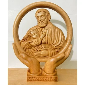 Saint Vincent de Paul - Wooden Carving Picture, Religious Statue Christmas Decor - Picture 1 of 3