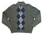 Men's Oscar de la Renta Dark Green Argyle Pattern Pullover Sweater Size XL 
