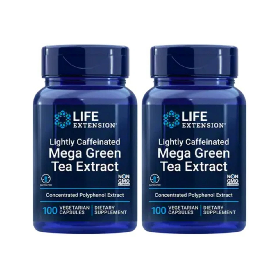 PACK de 2 cápsulas vegetales Life Extension mega extracto de té verde ligeramente con cafeína Foto 1 de 4