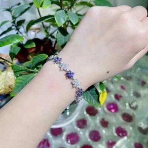 Clearance Discount Flower Crystal BraceletValentine's Day Purple Bridal Jewelry - Picture 1 of 2