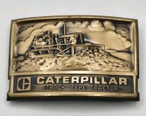 VTG Caterpillar CAT Belt Buckle Bulldozer & Operator 3" Bronze Tone Leavens Mass - Picture 1 of 5