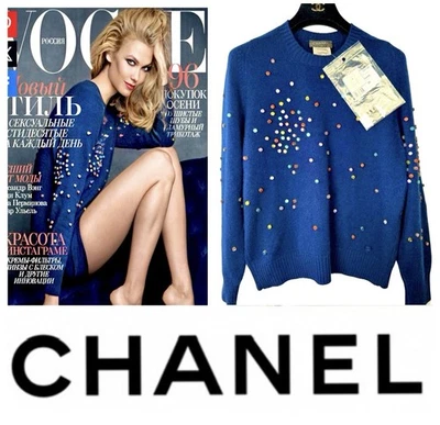 4K Mint Chanel Vintage 2004 Blue Sweater 34 36 38 2 4 6 Logo coat Top Jacket S M - Image 1 of 4