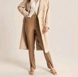 Abercrombie The Skinny Ultra High Rise Vegan Leather Split HemPant 28/6 Tan $99 - Picture 1 of 10