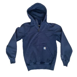 Carhartt Navy Blue Heavyweight 1/4 Zip Rain Defender Pullover Hoodie Mens Small - Picture 1 of 9