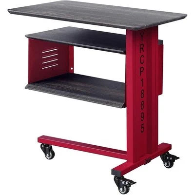ACME Cargo Metal Base Accent Table with Wall Shelf and Caster Wheels in Red - Image 1 of 4
