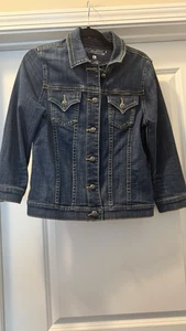 Miss Me Womens Size Large  Dark Wash Blue Denim Trucker Jacket Button Up Biker - Picture 1 of 6