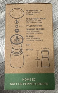 Molinillo de sal o pimienta de acero inoxidable Home EC 5” cuerpo de vidrio núcleo de cerámica nuevo en caja - Imagen 1 de 4