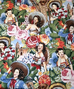 Alexander Henry Las Senoritas Fabric Latina Sexy Pin-up 2005 OOP VTG 45x29 - Picture 1 of 6