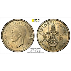 1947 Great Britain Shilling, PCGS MS 65, S-4104 Scottish Reverse, Finest @ PCGS - Bild 1 von 2