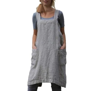 Japanese Aprons Plus Size Smock for Women with Pockets Cross Back Pinafore Dr... - Bild 1 von 7