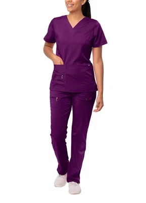 Conjunto Médico Adar Uniforms Para Mujer - Top/Pantalones Multi Bolsillo Mejorados con Cuello en V Foto 1 de 4