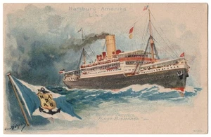1905 Hamburg Amerika Dampfschiff Werbung - SS Fürst Bismarck - alte AK - Bild 1 von 2