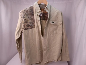 Mossy Oak LS Shooter 100% Cotton M Tan/Camo Long Sleeved Button Up Front Shirt - Picture 1 of 4