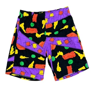 Pantaloncini corti Jams TShorts vintage anni 80 90 astratti geometrici elastico in vita acrilico L - Foto 1 di 7