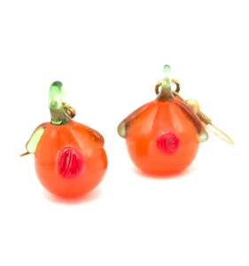 Handgefertigte Kunst Glas Orange Kürbis Beere Ohrringe Vintage - Bild 1 von 5