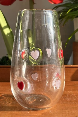 Soda Lime Glass W/ Pink & Red Heart Icons Flower Vase Valentine's Day Decor - Image 1 of 4