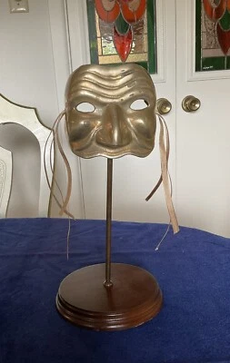 Vintage- Theatrical Art Masquerade/ Opera/ Half Mask- Solid Brass On Stand - Image 1 of 4