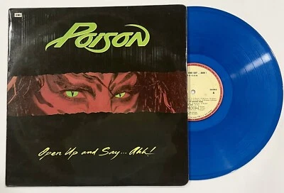 Poison ‎– Open Up Nad Say ... Ahh - BLUE Vinyl - Colombian Press 1989 EX - Image 1 of 4