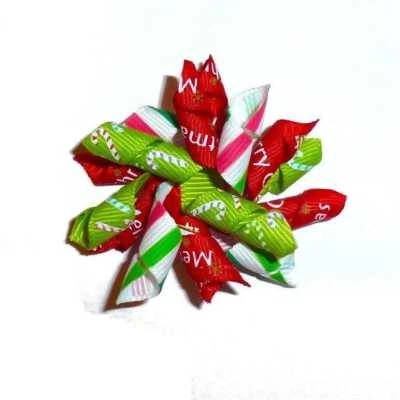 Puppy bows ~ christmas red green dots stripes candy canes dog bow korker hair