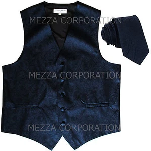 Nuevo Chaleco Esmoquin Cachemira Para Hombre 2.5" Corbata Delgada Baile de graduación Azul Marino Boda Formal - Imagen 1 de 4