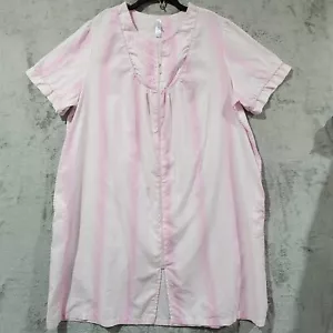 Simply Basic House Dress Pink 3X Striped Embroidered Zip Muumuu Peasant Pockets - Picture 1 of 9