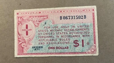 Series 471  one dollar , VF,  Military payment certificate, scarce - Image 1 of 2