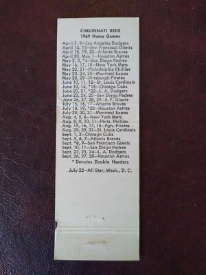 1969 Cincinnati Reds Baseball 100th Anniversary Home Game Schedule Matchbook KY - Image 1 of 3