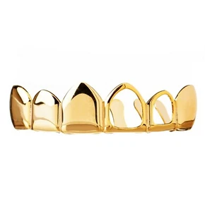 Men's Hip Hop Grillz Plain Two Open Face Gold Plated Top Teeth L001 L2F G - Picture 1 of 3