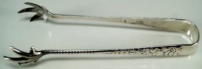 2 pinzas de azúcar de plata esterlina con patrón Gorham de finales del siglo XIX florales Foto 1 de 4