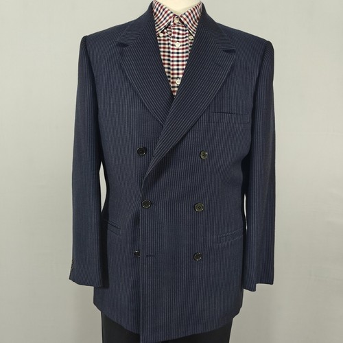 Cappotto sportivo doppiopetto uomo Gianni Versace sei bottoni blu navy a righe lana 44R