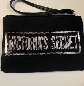 Victoria's Secret Sequined Wristlet /Make-up Bag /Black and Silver/Rare/ GC - Picture 1 of 3