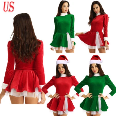 Damen Weihnachten Samt Eiskunstlauf Rollschuh Kleid Ballett Tutu Kleid Kostüm - Bild 1 von 4