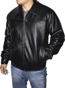 Men's Genuine Leather Classic Bomber Jacket Mens Leather coat with Zip Out Liner - Picture 1 of 6