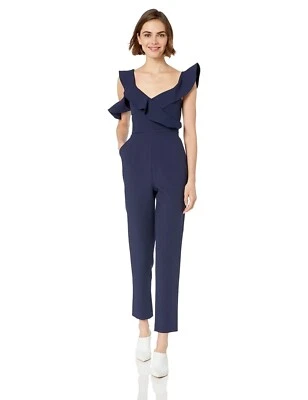 Mono BCBGMAXAZRIA Un Hombro Volantes Azul Marino Oscuro Talla M $400 Foto 1 de 4