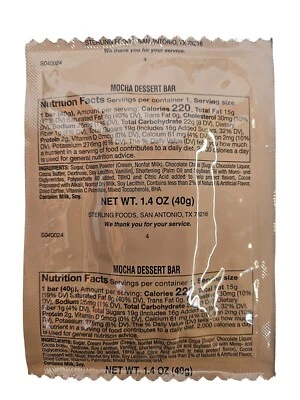 Real USGI Ration Dessert - Mocha Dessert Bar - 3, 6, 12, 24 and 48 Pack