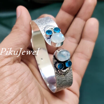 Bracciale pietra di luna con pietre preziose topazio blu Londra braccialetto ... - Immagine 1 di 4