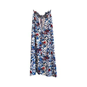 Belle badgley mischka dress Women's Size 8 Blue White Red Ruffle Tie Neck Lined - Picture 1 of 12