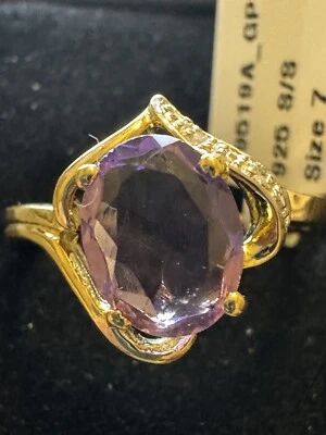 Anillo de oro amarillo de 14K sobre plata de ley maciza con diamante. Foto 1 de 4