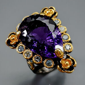 Fine Art 12ct+ Natural Amethyst Ring 925 Sterling Silver Size 7.5 /R351408