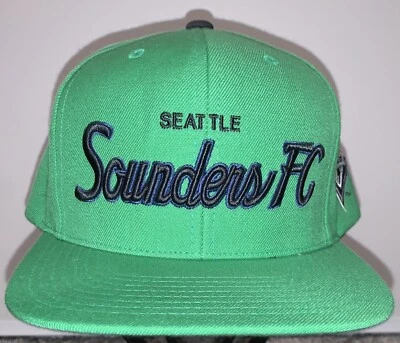 SEATTLE SOUNDERS MLS GORRA FÚTBOL VERDE ESCRITURA RARO Ajuste Ajustable SnapBack Foto 1 de 4
