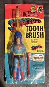 Cepillo de dientes Superman Janex Corp 1974 de colección a batería sellado sin usar en paquete - Imagen 1 de 1