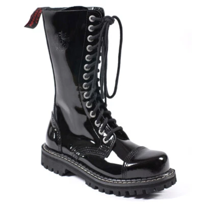 Angry Itch 14-Loch Gothic Punk Army Ranger Lack-Lederstiefel - Bild 1 von 4