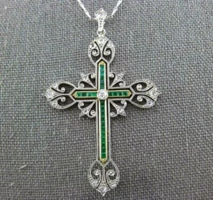 Colgante Cruz Vintage Art Deco 3CT Diamante Creado en Laboratorio Boda Novia Plata 925 - Imagen 1 de 14