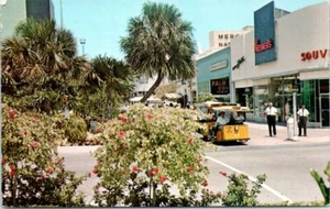 1960er Florida Postkarte exotisch Lincoln Mall Miami Beach 5th Avenue Straßenbahn Geschäfte FL - Bild 1 von 2