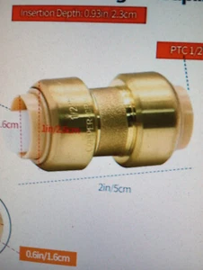1 x 1/2" SHARKBITE STYLE PUSH FIT COPPER PEX PIPE COUPLING - No welding - Picture 1 of 1