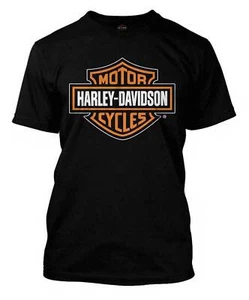 Harley-Davidson Men's Orange Bar & Shield Black T-Shirt 30290591 - Picture 1 of 2