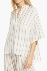 NEW $325 Vince Striped Silk Popover Top Oversized Boxy XS/S - Picture 1 of 9